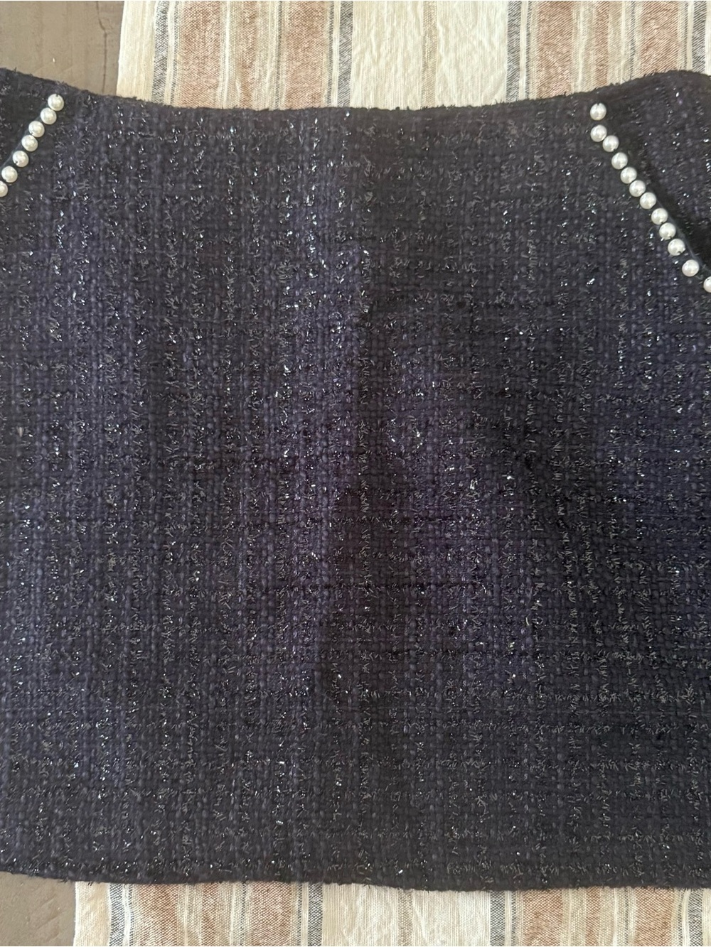 Amisu Black Tweed Mini Skirt with Pearl Pocket Trim